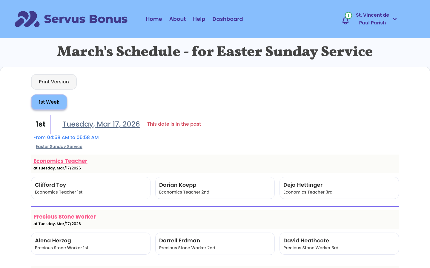 Schedule calendar placeholder